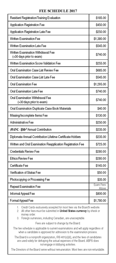 Fee Schedule - 2016